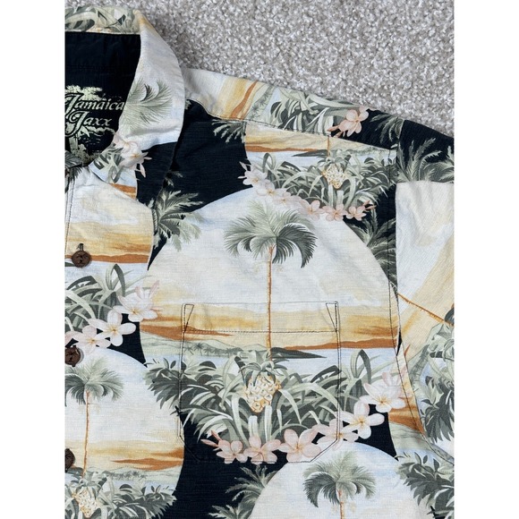Jamaica Jaxx Shirt Men Extra Large Black Hawaiian Button Up Silk Palm Tree Beach - Picture 3 of 9